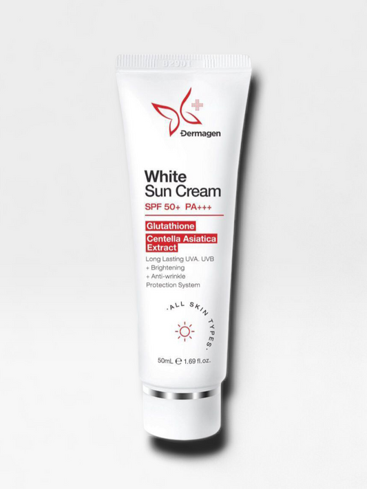 Dermagen White Sun Cream SPF 50+ PA+++ | واقي الشمس ديرماجين المبيض والمعالج بالجلوتاثيون وسيكا